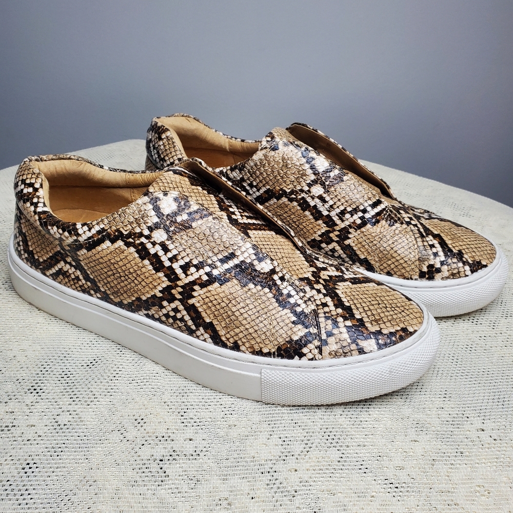 J/Slides Luv slip on sneaker leather snake skin low profile platform neutral 8.5